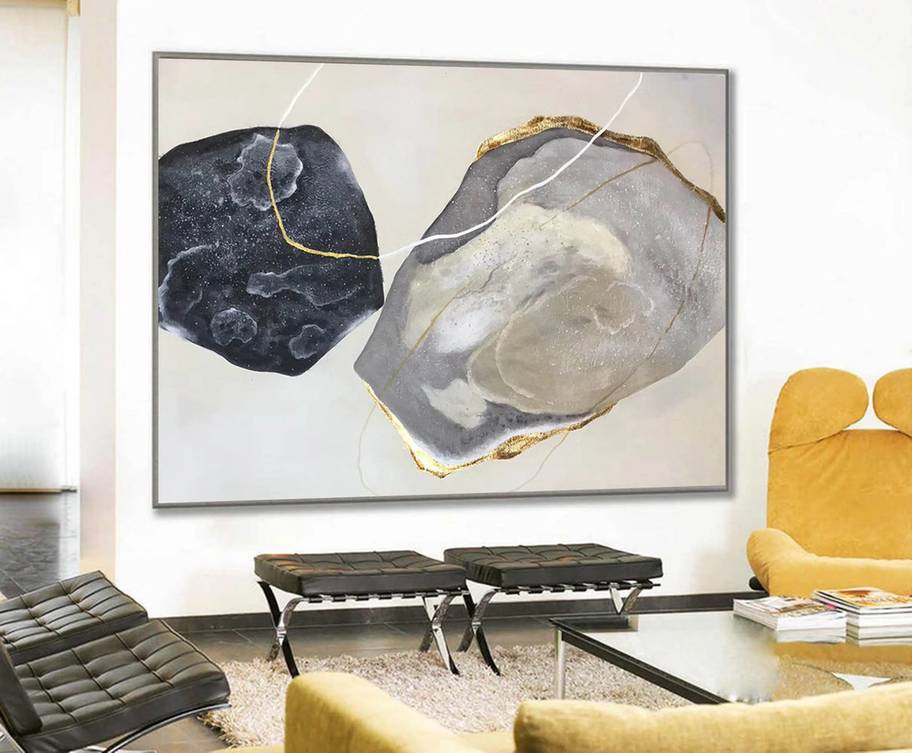 Black Giant White Abstract Canvas Artwork P4CJV wall art